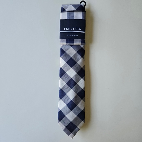 Nautica Navy and White Plaid Tie - Picture 1 of 7